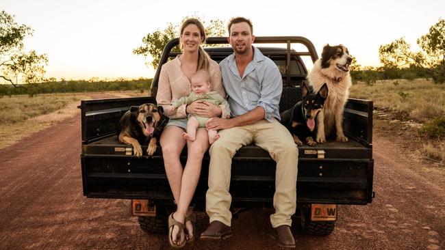 Motherland participant and NT mum Stephanie Lewis with her husband and first child. Picture: Supplied