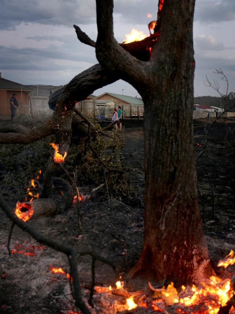 The flames of a fast-moving fire in the Lockyer Valley on Tuesday. Picture: Steve Pohlner