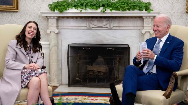 Jacinda Ardern meets Joe Biden at the White House. Picture: AFP.