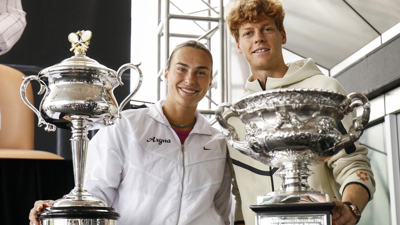 Defending Australian Open champs Aryna Sabalenka and Jannik Sinner. Picture: Daniel Pockett/Getty Images