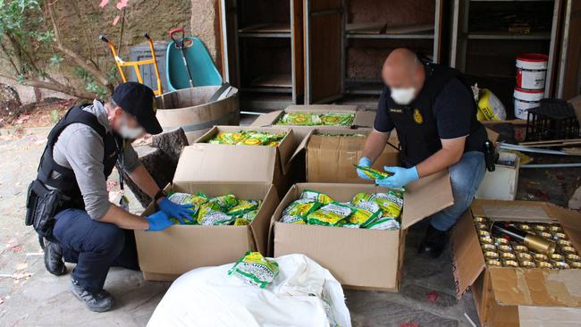 Australian Border Force officers seized more than 950kg of chewing and loose leaf tobacco, leading to the arrest of a South Australian man in April 2020. ABF officers also raided two homes and three businesses in SA. Picture: ABF