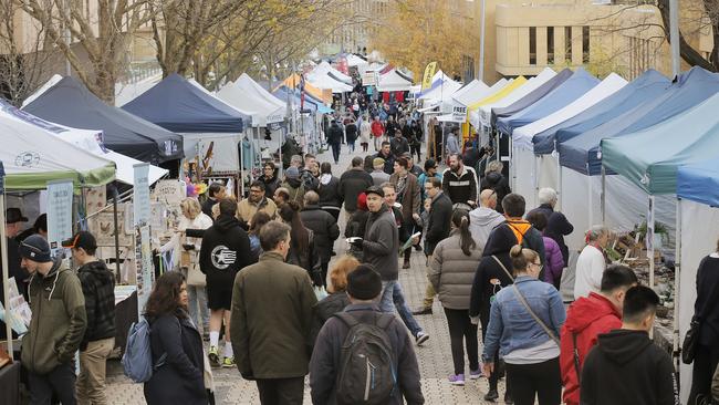 Crowds at Salamanca Market in Tasmania. Picture: Matthew Farrell