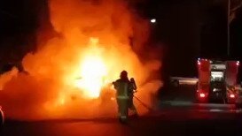 Supplied video of a car on fire in the Sydney suburb of Greenacre. It is believed to have been the getaway car used in the murder of Brownie Ahmad