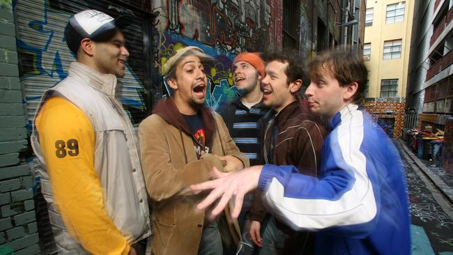 Lin-Manuel Miranda (second from left) with Freestyle Love Supreme during the 2006 Melbourne International Comedy Festival.