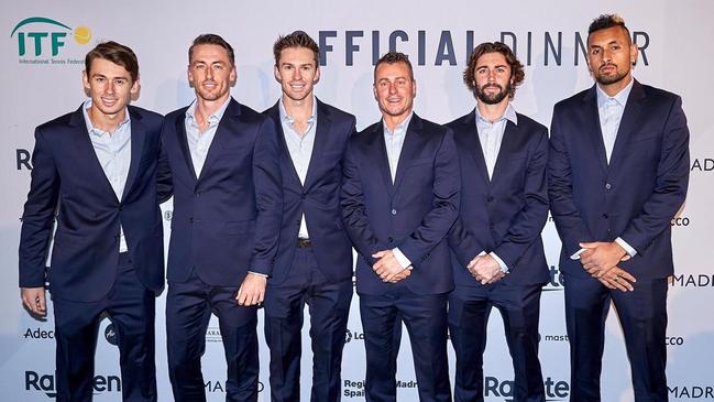 Supplied image for Hamish McLachlan column with tennis player John Millman with Alex de Minaur, Lleyton Hewitt and Nick Kyrgios.