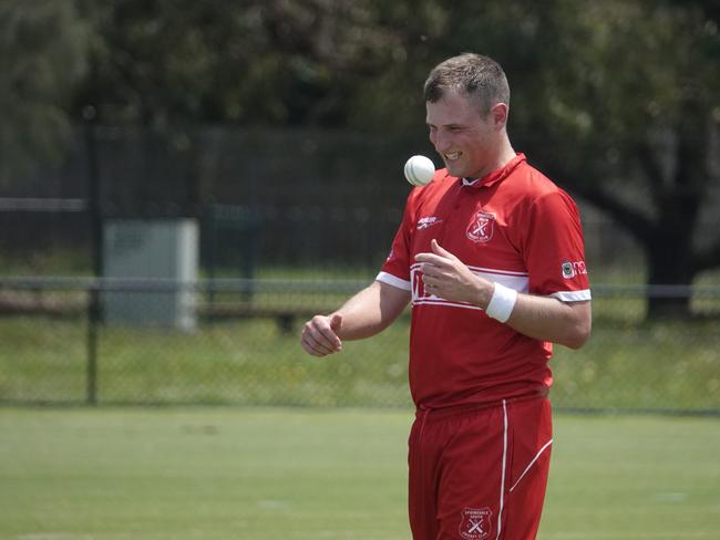 DDCA cricket: Springvale South v Hallam Kalora Park at Alex Nelson Reserve. Hallam bowler Josh Dowling. Picture: Valeriu Campan