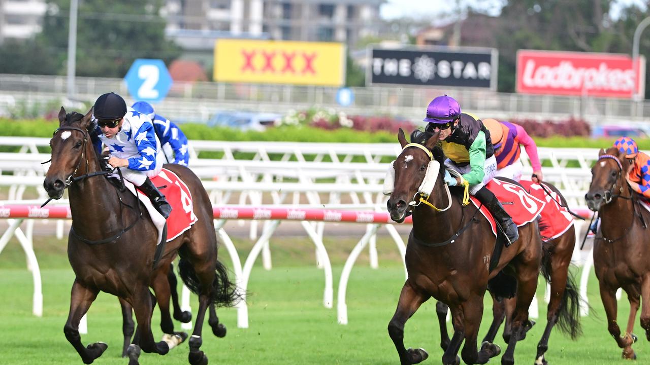 Supplied Editorial End Assembly ends Golden Boom's winning streak in the Listed Gold
  Edition Plate at Eagle Farm. Picture: Grant Peters - Trackside Photography