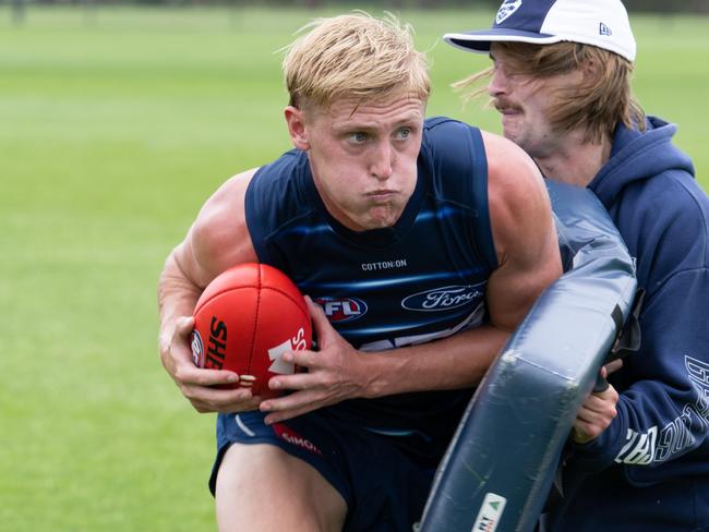 25-11-2024 Geelong Cats pre-season training at Deakin University Waurn Ponds. Mitch Knevitt. Picture: Brad Fleet