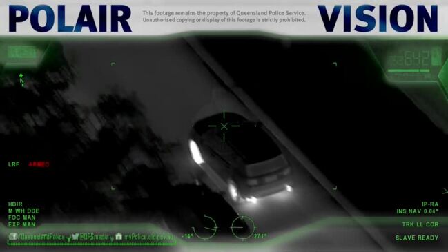 Polair footage of police tracking a stolen vehicle on the Gold Coast