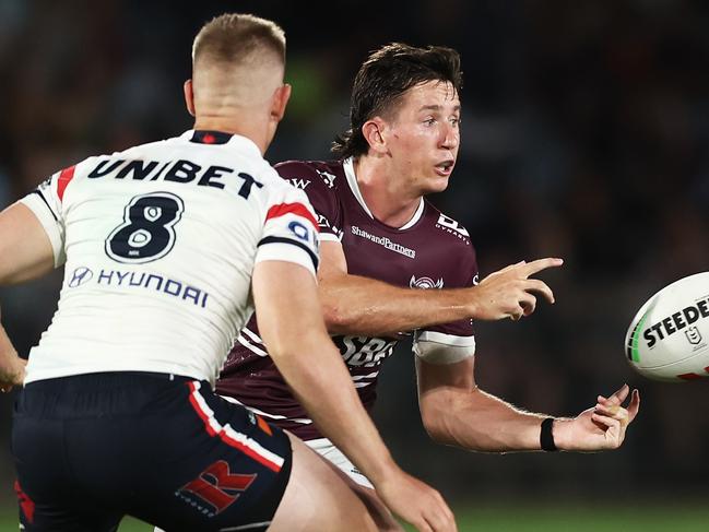 Cooper Johns during his time playing for the Manly Sea Eagles. Picture: Matt King/Getty Images