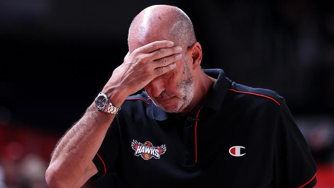 Brian Goorjian’s Hawks bowed out of the NBL title race on Sunday. Picture: Mark Kolbe/Getty Images