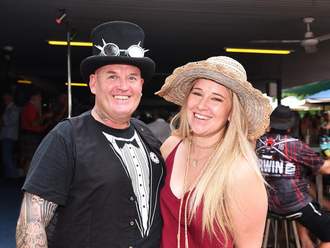 Spokz and Melanie Gray at the Noonamah Tavern Frog Races. PICTURE: Justin Kennedy