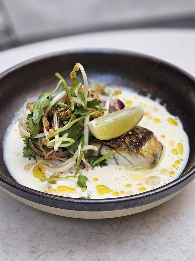 Barramundi, banana blossom salad and tom yum broth.