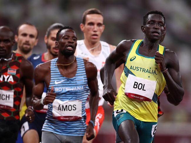 TOKYO, JAPAN - AUGUST 04:  Peter Bol of Team Australia competes in the Men's 800m Final on day twelve of the Tokyo 2020 Olympic Games at Olympic Stadium on August 04, 2021 in Tokyo, Japan. (Photo by Ryan Pierse/Getty Images)