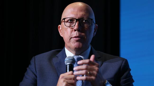 Opposition leader Peter Dutton during at Q&amp;A session after delivering keynote address at the Menzies Research Centre event held at the Shangri-La Hotel in Sydney. Photo: Britta Campion / The Australian