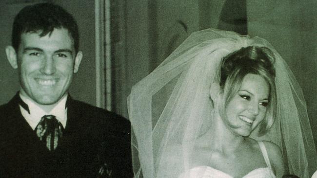 North Melbourne vice-captain Anthony Stevens and Kelli on their wedding day.