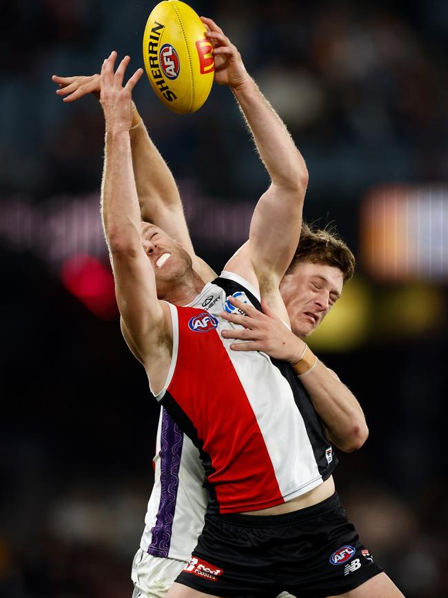 Callum Wilkie flies for a mark against Fremantle last round.