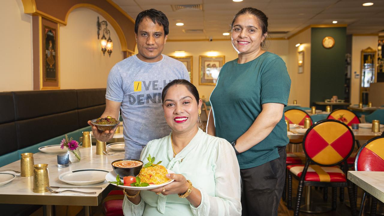 Ice N Spice co-owner Gurpreet Kaur (centre) with head chef Satyapal Singh and chef Mandeep Kaur as the restaurant is named Toowoomba's best Indian restaurant in an online poll of The Chronicle readers, Friday, January 17, 2025. Picture: Kevin Farmer