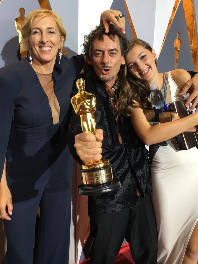 Oscar-winner David White (centre) with Ricky Silbersher (left) and Scout Silbersher.