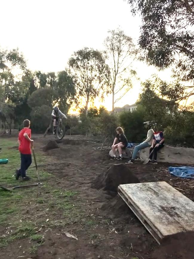 Tyson, 12, along with a dozen of his mates have spent a better part of the last month building a bike track at Grange. Pic: Supplied