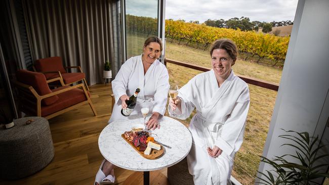 Kat Lebon and Kathy Morony at SA's first vineyard day spa, at Longview Vineeyard in Macclesfield. Picture: Tom Huntley