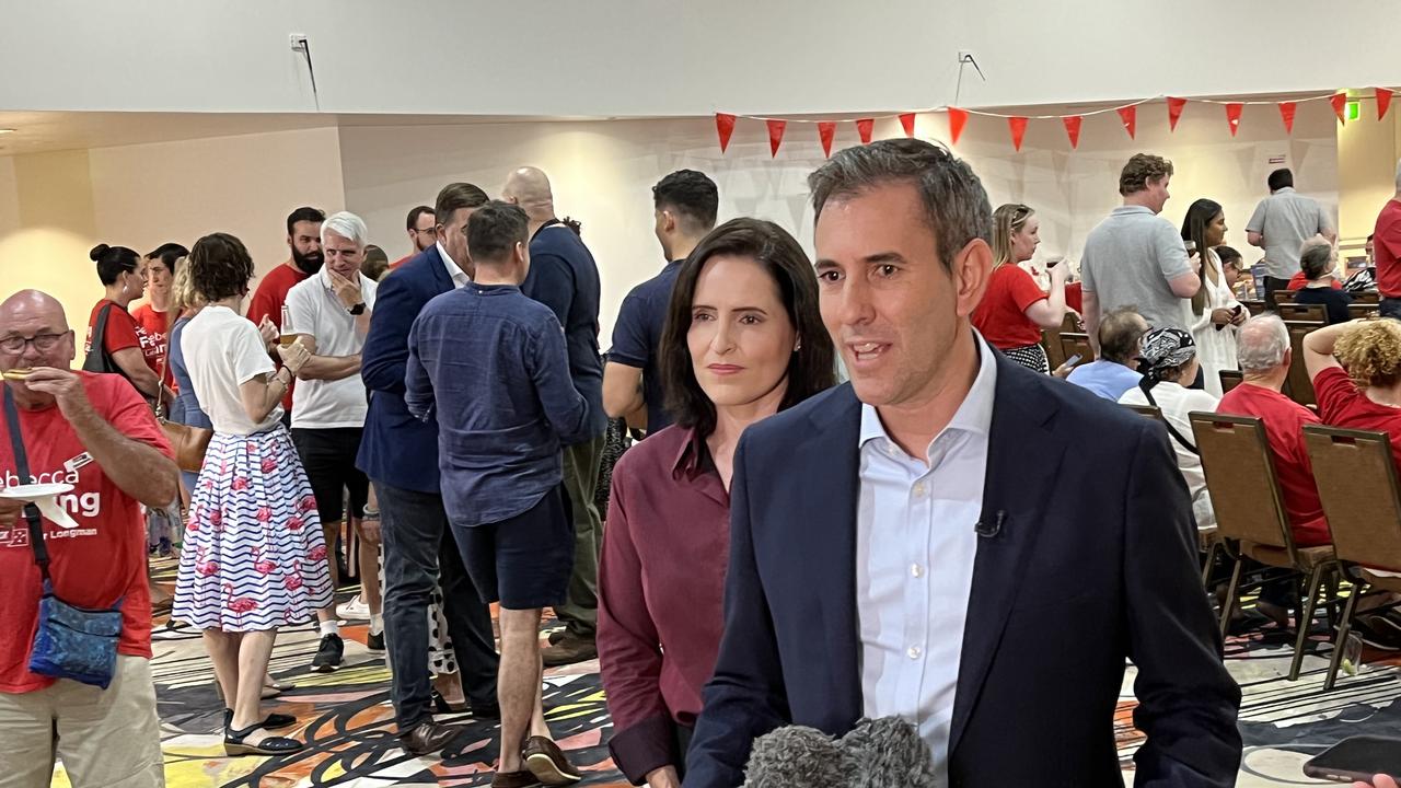 Labor treasury spokesman Jim Chalmers with candidate Rebecca Fanning.