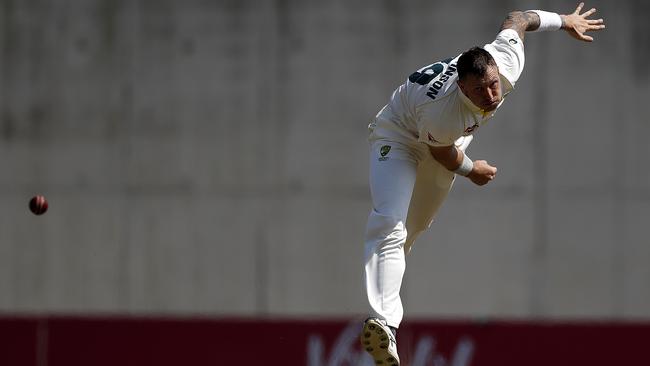 Pattinson sends one down in the all-Australian Ashes warm-up game in Southampton. Picture: Getty Images