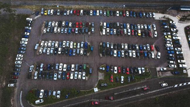 Overcrowding at the car park at Coomera Railway Station.