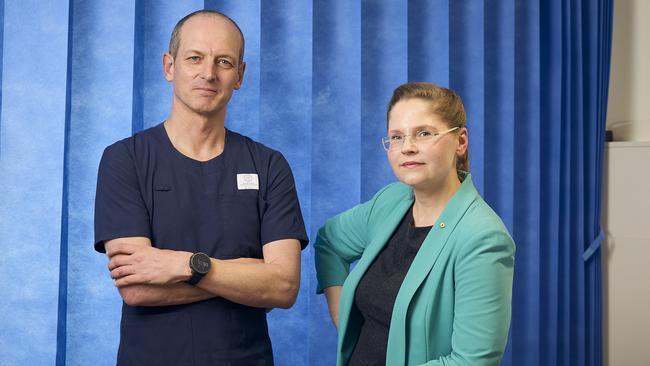 Nurse practitioner, Stuart Smith with Australian Nursing and Midwifery Federation SA Branch secretary Associate Professor Elizabeth Dabars. Picture: Matt Loxton