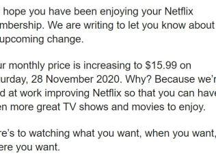 A message sent to Netflix subscribers informing them of the price rise.