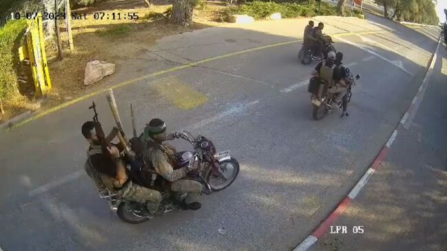 CCTV Shows Hamas Militants Attack on Kibbutz Be'eri