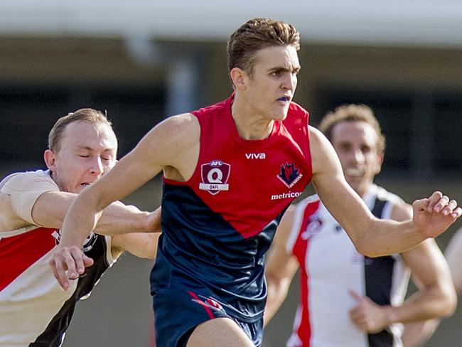 QAFL Austrailan rules game between Surfers Paradise and Morningside at Sir Bruce Small Park on Saturday. Surfers Paradise's Myles  Jewell.   Picture: Jerad Williams