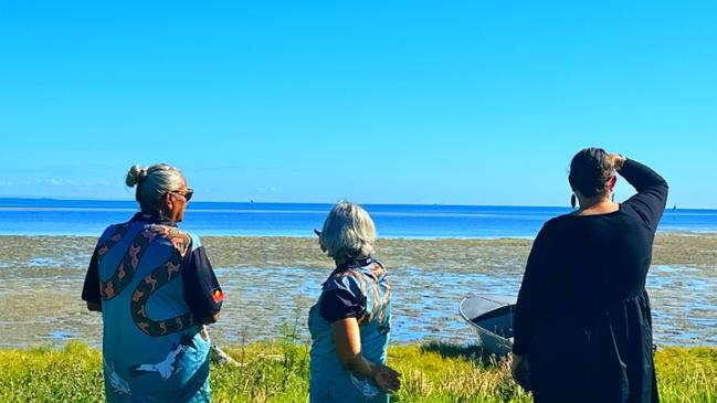 Minjerribah Moorgumpin Elders In Council look out across Moreton Bay towards the Port of Brisbane. Picture: MMEIC