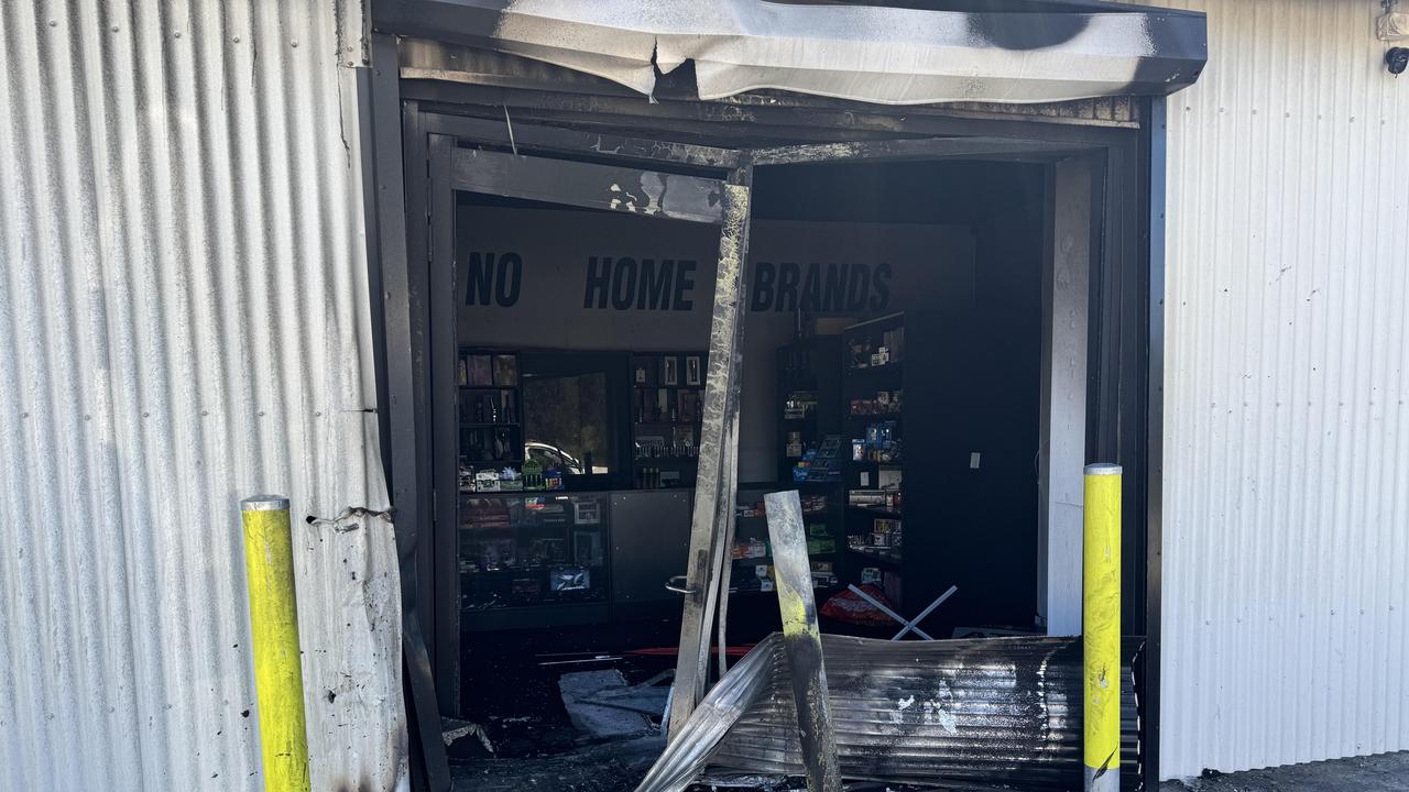 The entrance and insides of Habibi’s Convenience and Tobacco Store were destroyed in a Strathpine ram raid. Picture Isabella Pesch