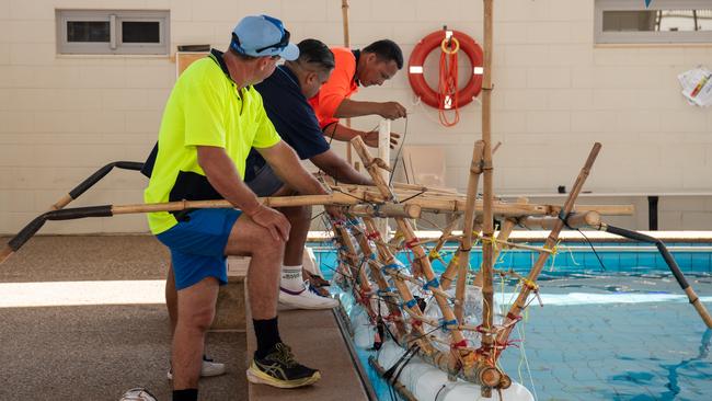 Henbury School prepares their boat for the Beer Can Regatta, 2024. Picture: Pema Tamang Pakhrin