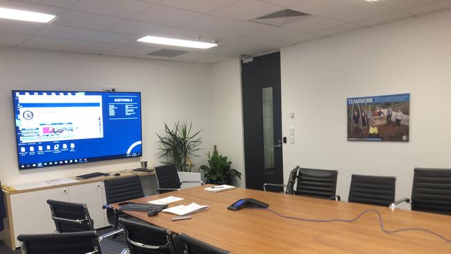 The empty chamber of a Parramatta council meeting held tonight at the Parramatta council office