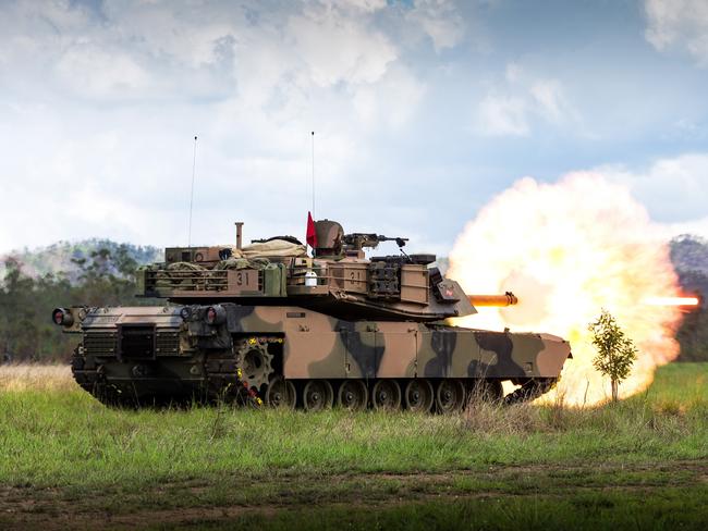 An Australian Army M1A1 Abrams Tank from the 2nd/14th Light Horse Regiment (Queensland Mounted Infantry), 7th Combat Brigade fires its main gun during a live fire practice at Shoalwater Bay Training Area as part of Exercise Diamond Run 2017. Picture: Department of Defence