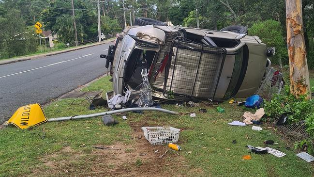 Police tracked two offenders who remain on the run after a car rollover at Bellbird Park on Sunday. Picture: Supplied