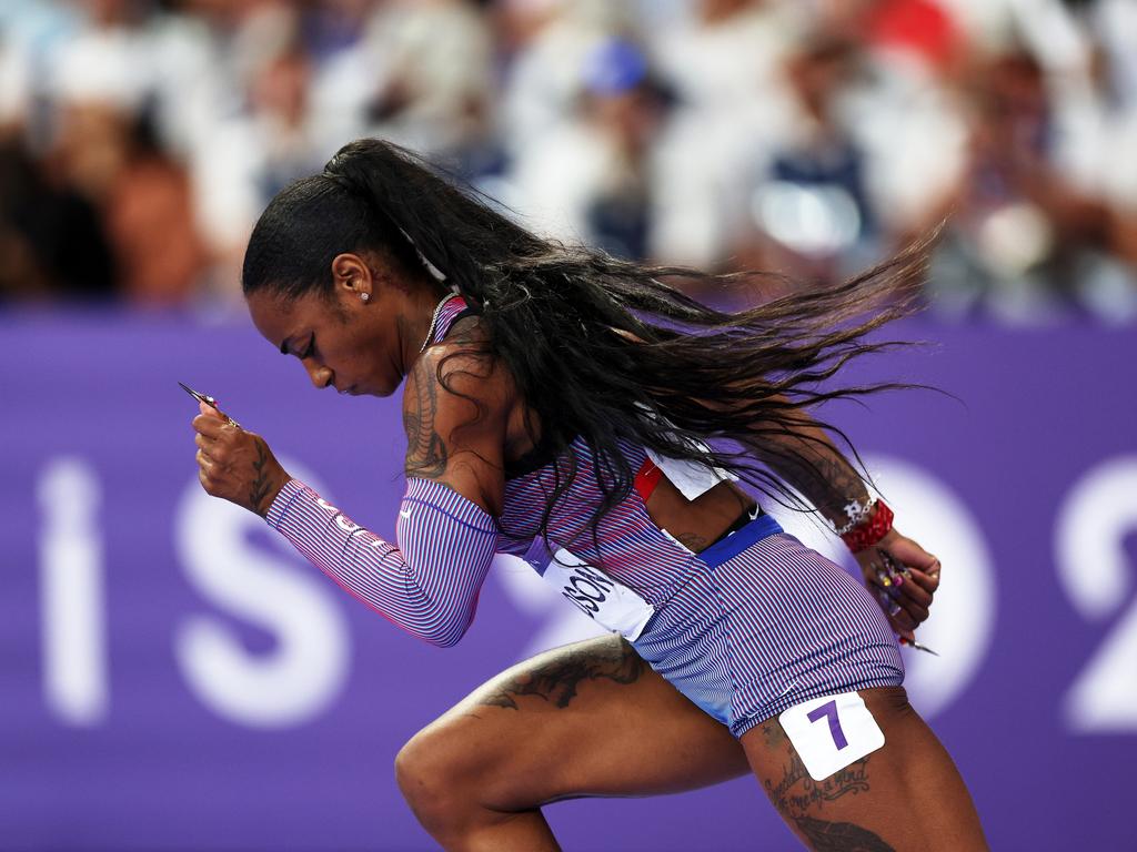 Sha'Carri Richardson takes off out of the blocks in the final. Picture: Patrick Smith/Getty Images