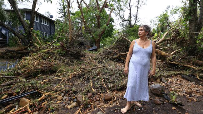 Wongawallan resident Lynnette Lynch has had her little piece of “paradise lost” after the Christmas Day storms and the flooding that followed. Picture: Adam Head