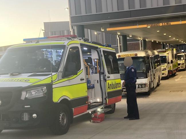 Nineteen patients have taken to Roma Hospital, including one serious child, two critical adults, and 16 stable children following the Wallumbilla bus crash. Picture: QAS