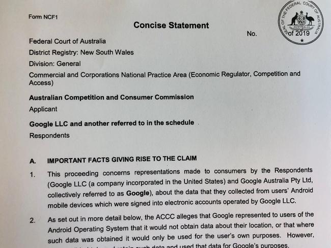 Google’s defence in the Federal Court case brought by the ACCC. Source: News Corp Australia