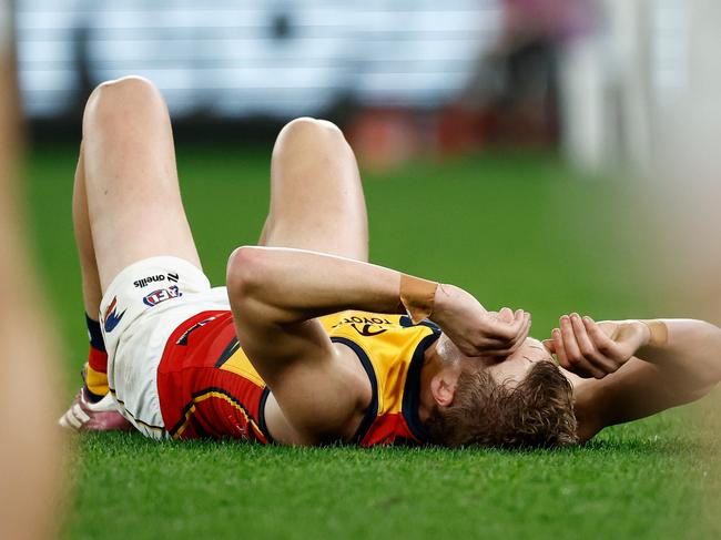 Jordan Dawson on the Marvel Stadium surface on Friday night. Picture: Michael Willson/AFL Photos