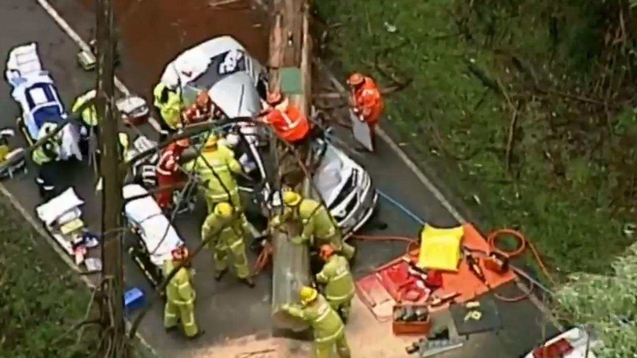 A family has been rushed to hospital after a tree fell on their car. Picture: 9 News/Channel 9