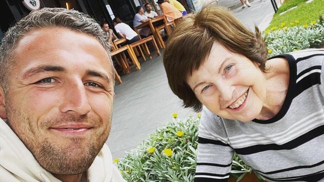 Sam Burgess with his grandmother Valerie in January.