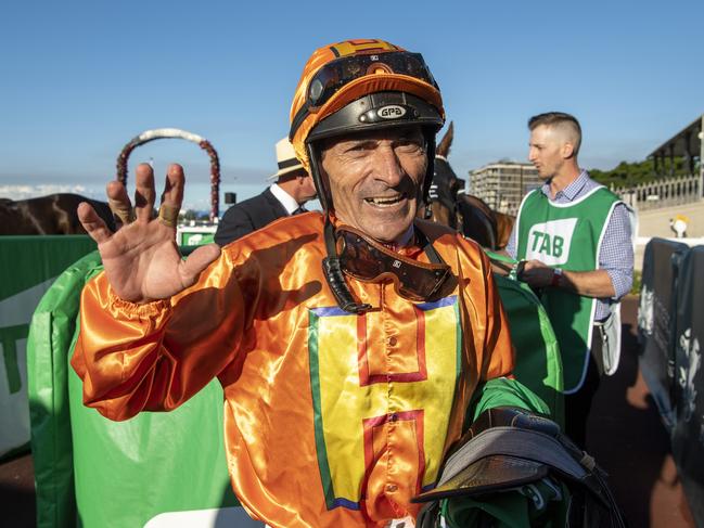 Jockey Robbie Fradd returns to scale after riding Tyzone to victory in the Tab Stradbroke Handicap. Picture: AAP/Supplied by Michael McInally, Racing Queensland