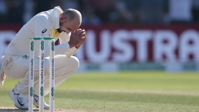 Lyon was visibly crestfallen after the missed run out and then trapping Ben Stokes lbw but seeing his appeal denied.