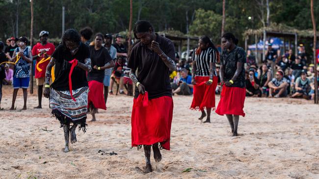 Numbulwar red flag dance at day one of Garma Festival on Friday August 2023. Picture: Pema Tamang Pakhrin