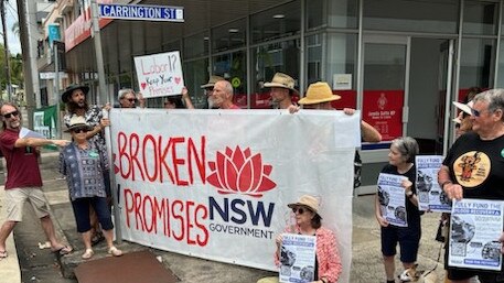 A flood recovery outside Lismore MP Janelle Saffin’s office on December 12 last year. The recovery is still ongoing more than two years on.