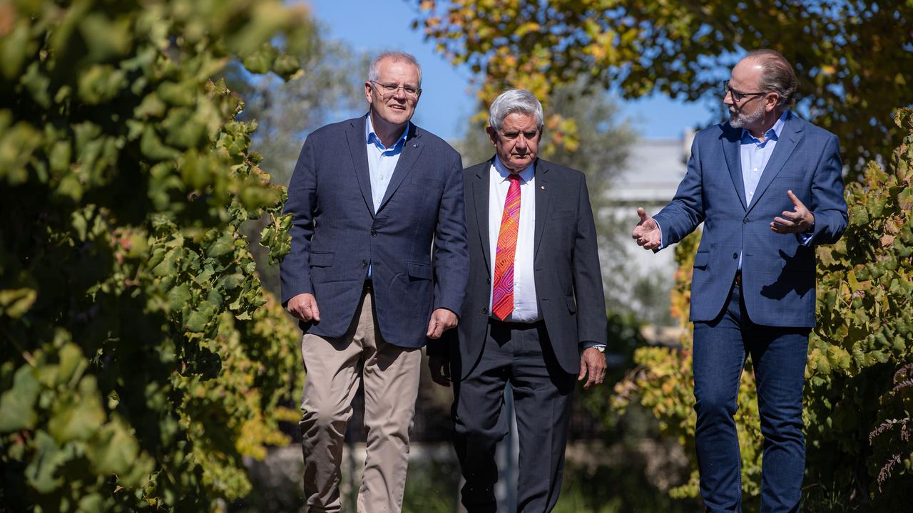 Mr Morrison takes a stroll through the winery. Picture: Jason Edwards